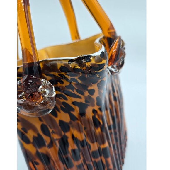 Vintage Hand Blown Glass Purse Vase Leopard, Turtle, Animal Print Glass Handbag - Picture 9 of 9